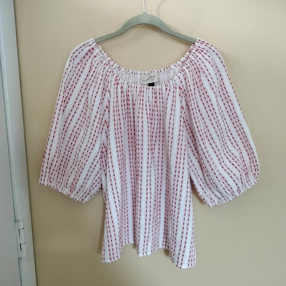 Universal Thread Thick Cotton Puff Sleeve White Red Top Shirt XXL Vacation Relax